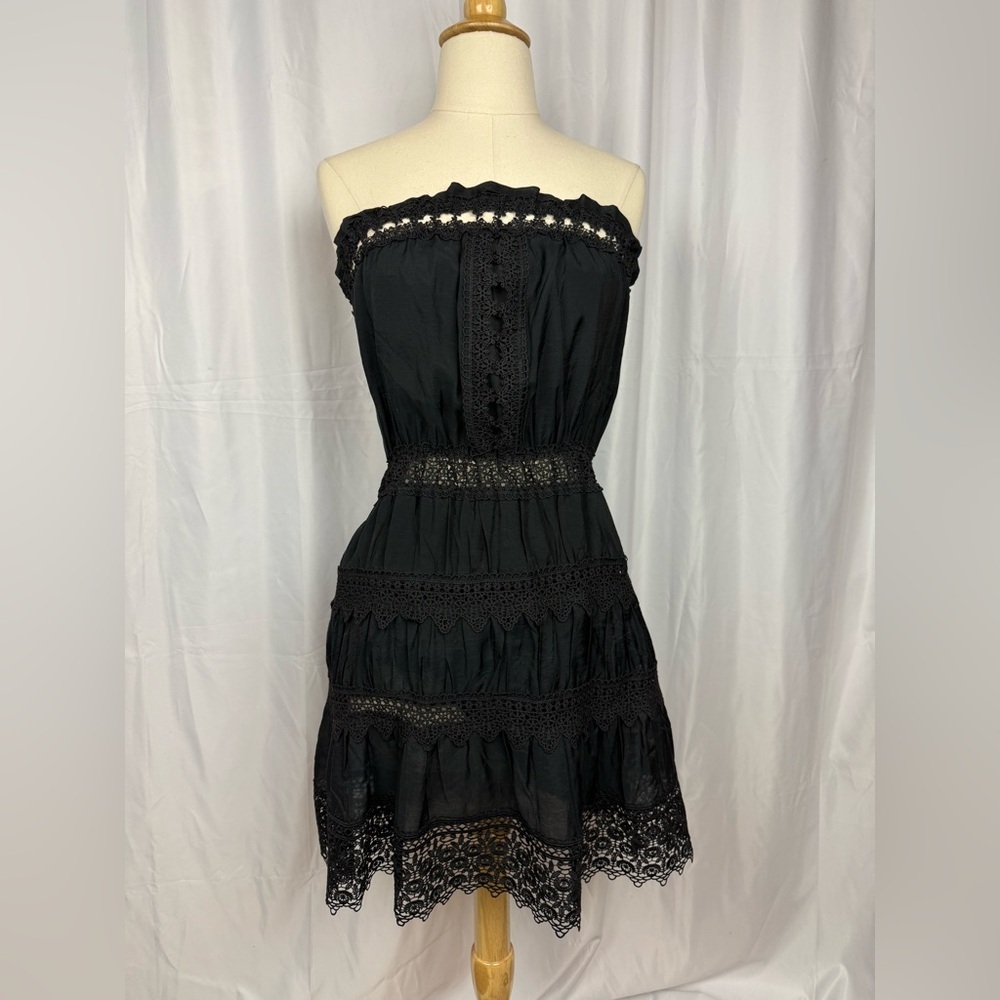 Elan Black Strapless Dress with Lace Details